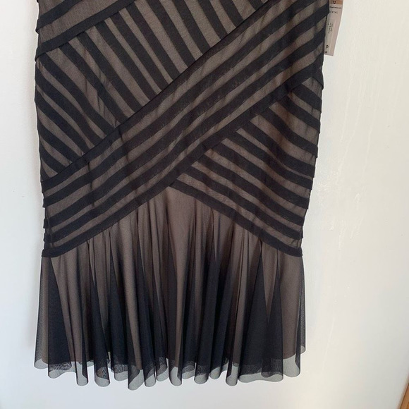 London Times fine mesh nude and black faux cross striped sleeveless cocktail dre - Picture 5 of 8
